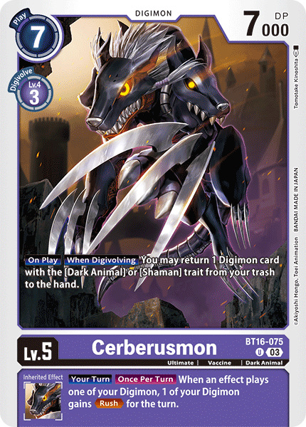 (075) Digimon TCG Beginning Observer Single: Cerberusmon (BT16-075)  Uncommon