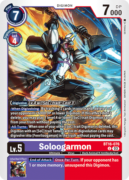 (076) Digimon TCG Beginning Observer Single: Soloogarmon (BT16-076)  Uncommon