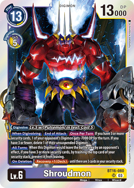 (080) Digimon TCG Beginning Observer Single: Shroudmon (BT16-080) (V.1)  Super Rare