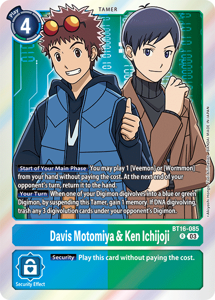 (085) Digimon TCG Beginning Observer Single: Davis Motomiya & Ken Ichijoji (BT16-085) (V.1)  Rare