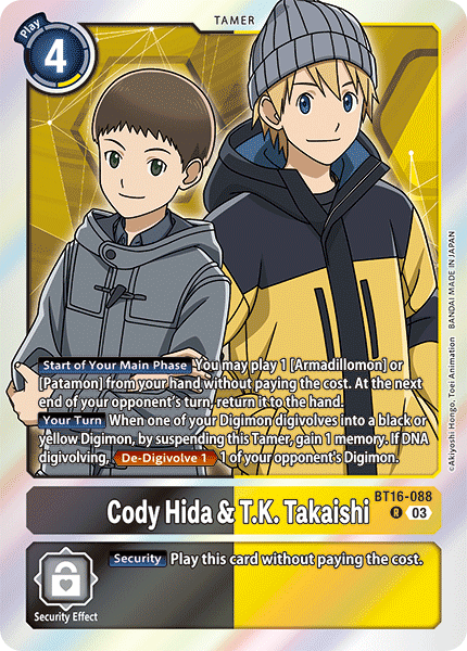 (088) Digimon TCG Beginning Observer Single: Cody Hida & T.K. Takaishi (BT16-088) (V.1)  Rare
