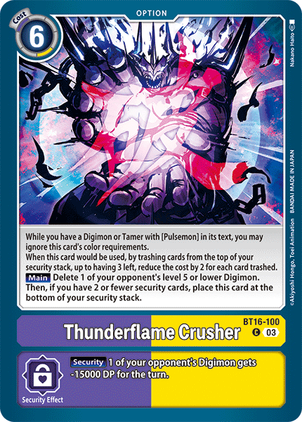 (100) Digimon TCG Beginning Observer Single: Thunderflame Crusher (BT16-100)  Common