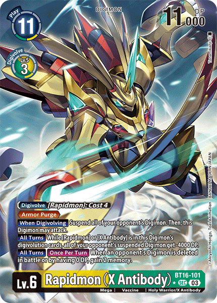 (101) Digimon TCG Beginning Observer Single: Rapidmon (X Antibody) (BT16-101) (V.2)  Alternative Art