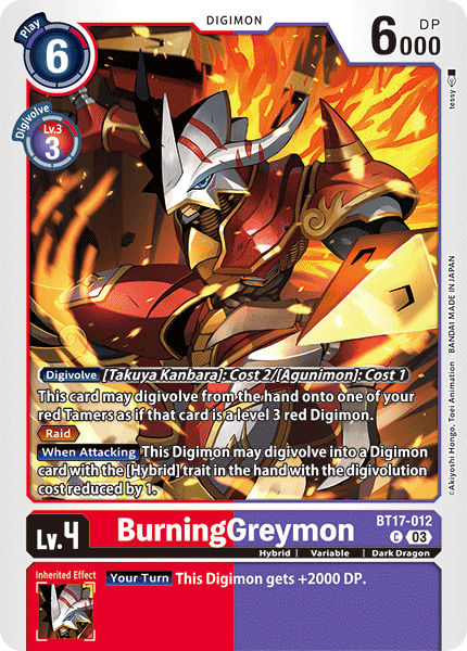 (012) Digimon TCG Secret Crisis Single: BurningGreymon (BT17-012)  Common