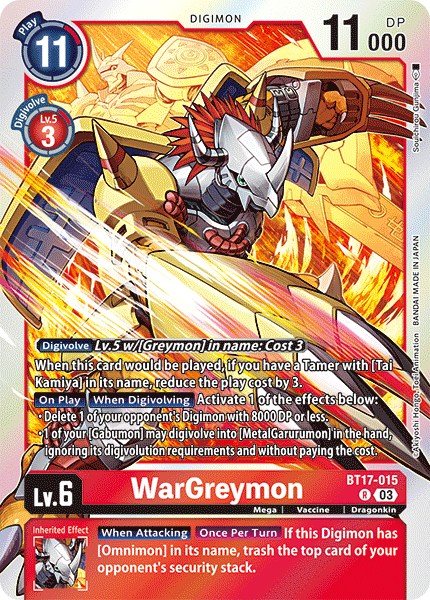 (015) Digimon TCG Secret Crisis Single: WarGreymon (BT17-015)  Rare
