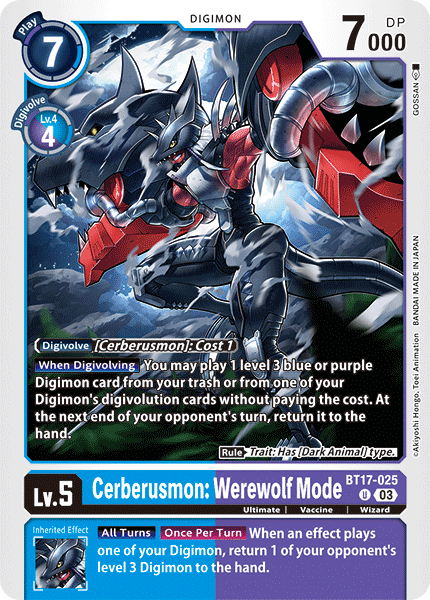 (025) Digimon TCG Secret Crisis Single: Cerberusmon: Werewolf Mode (BT17-025)  Uncommon