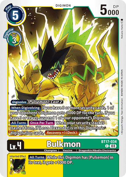 (034) Digimon TCG Secret Crisis Single: Bulkmon (BT17-034)  Common
