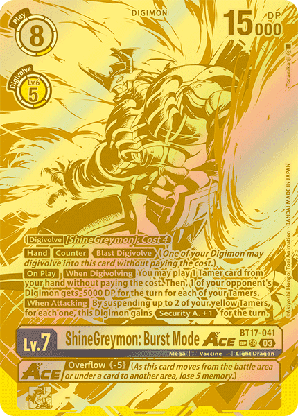 (041) Digimon TCG Secret Crisis Single: ShineGreymon: Burst Mode Ace (BT17-041) (V.3)  Special