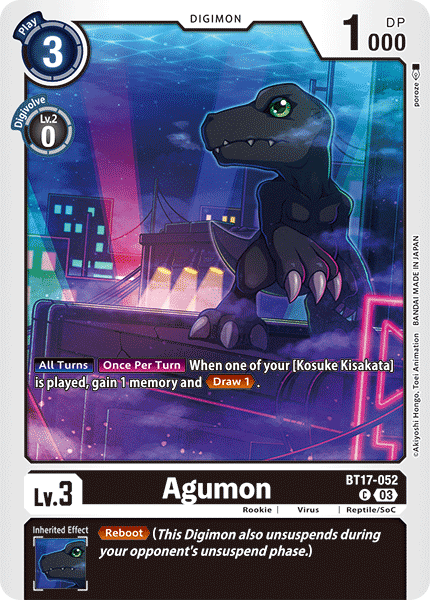 (052) Digimon TCG Secret Crisis Single: Agumon (BT17-052)  Common