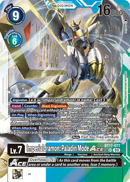 (077) Digimon TCG Secret Crisis Single: Imperialdramon: Paladin Mode Ace (BT17-077) (V.1)  Super Rare
