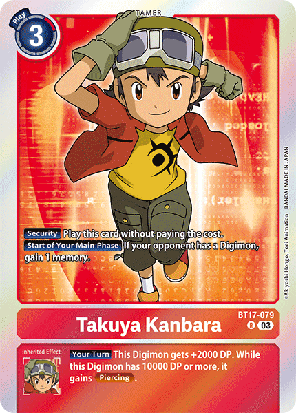 (079) Digimon TCG Secret Crisis Single: Takuya Kanbara (BT17-079) (V.1)  Rare