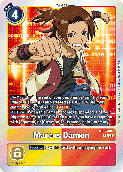 (087) Digimon TCG Secret Crisis Single: Marcus Damon (BT17-087) (V.1)  Rare