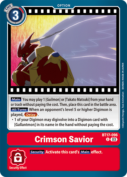 (096) Digimon TCG Secret Crisis Single: Crimson Savior (BT17-096)  Uncommon