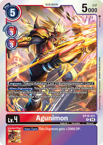 (011) Digimon TCG Special Booster Ver 2.0 Single: Agunimon (BT18-011)  Rare