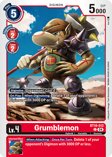 (012) Digimon TCG Special Booster Ver 2.0 Single: Grumblemon (BT18-012)  Common
