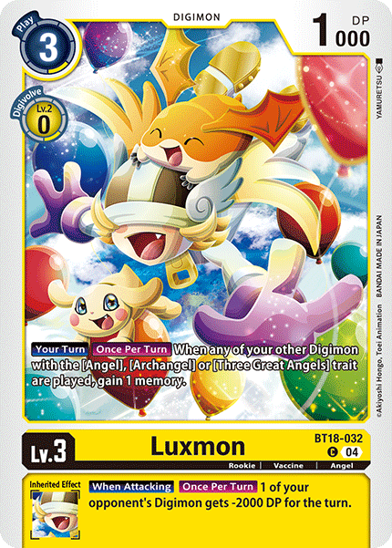(032) Digimon TCG Special Booster Ver 2.0 Single: Luxmon (BT18-032)  Common