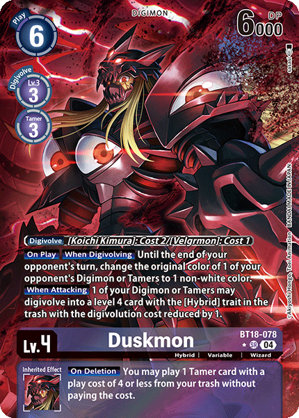 (078) Digimon TCG Special Booster Ver 2.0 Single: Duskmon (BT18-078) (V.2)  Alternative Art
