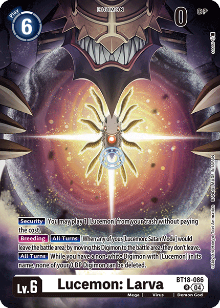 (086) Digimon TCG Special Booster Ver 2.0 Single: Lucemon: Larva (BT18-086)  Rare