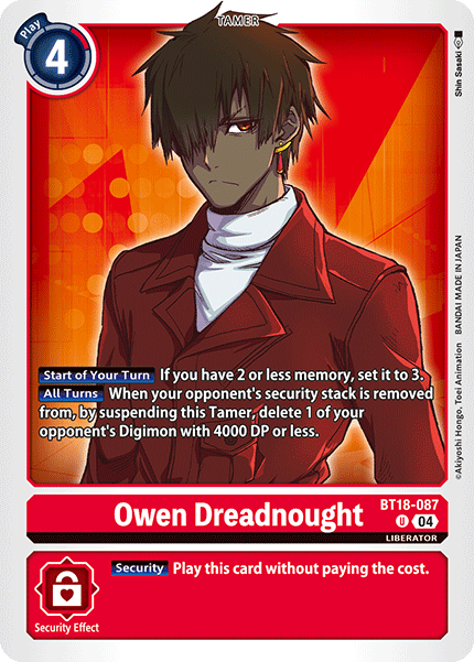 (087) Digimon TCG Special Booster Ver 2.0 Single: Owen Dreadnought (BT18-087)  Uncommon