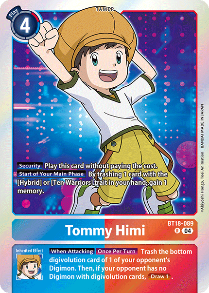 (089) Digimon TCG Special Booster Ver 2.0 Single: Tommy Himi (BT18-089)  Rare