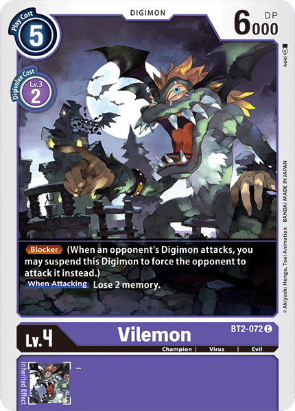 (BT2-072) Digimon TCG Release Special Booster v1.0 Single: Vilemon (BT2-072)  Common