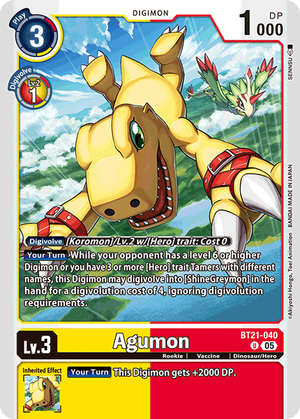 (040) Digimon TCG World Convergence Single: Agumon (BT21-040)  Uncommon
