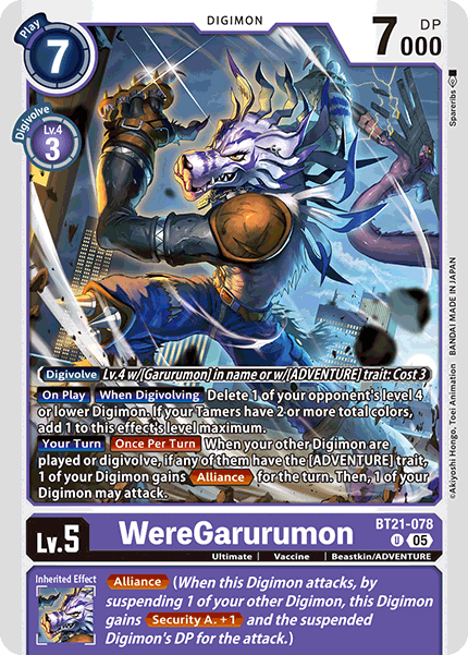 (078) Digimon TCG World Convergence Single: WereGarurumon (BT21-078)  Uncommon