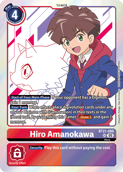 (080) Digimon TCG World Convergence Single: Hiro Amanokawa (BT21-080) (V.1)  Super Rare
