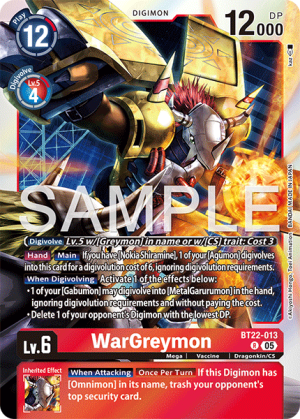 (013) Digimon TCG Cyber Eden Single: WarGreymon (BT22-013)  Rare