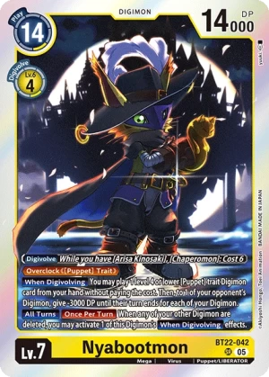 (042) Digimon TCG Cyber Eden Single: Nyabootmon (BT22-042) (V.1)  Super Rare