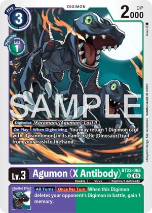 (068) Digimon TCG Cyber Eden Single: Agumon (X Antibody) (BT22-068)  Uncommon