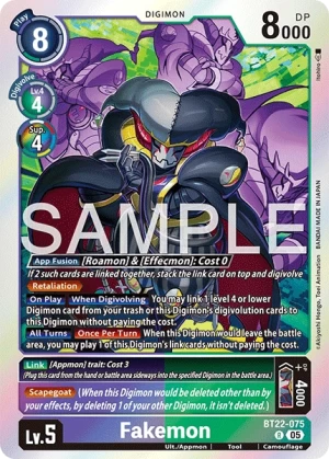 (075) Digimon TCG Cyber Eden Single: Fakemon (BT22-075)  Rare