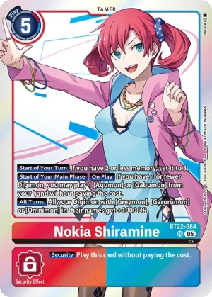 (084) Digimon TCG Cyber Eden Single: Nokia Shiramine (BT22-084) (V.1)  Super Rare