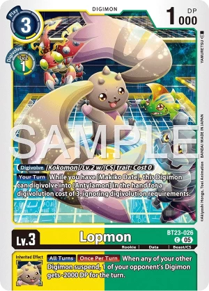 (026) Digimon TCG Hackers' Slumber Single: Lopmon (BT23-026)  Common