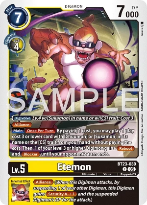 (030) Digimon TCG Hackers' Slumber Single: Etemon (BT23-030)  Common