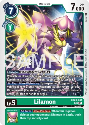 (044) Digimon TCG Hackers' Slumber Single: Lilamon (BT23-044)  Common
