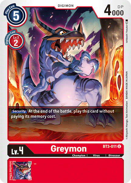 (BT3-011) Digimon TCG Release Special Booster v1.5 Single: Greymon (BT3-011)  Uncommon