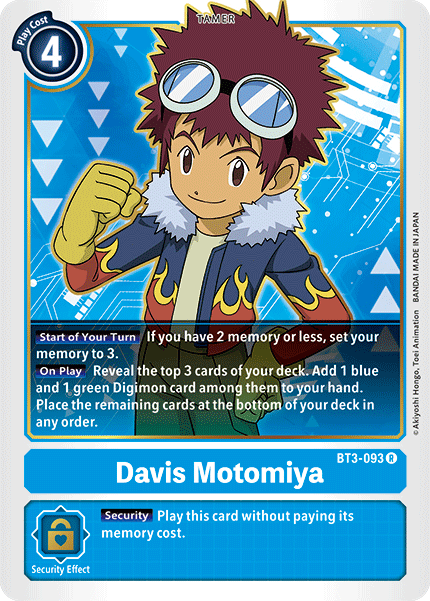 (BT3-093) Digimon TCG Release Special Booster v1.5 Single: Davis Motomiya (BT3-093)  Rare