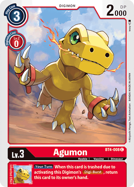 (008) Digimon TCG Great Legend Single: Agumon (BT4-008)  Common