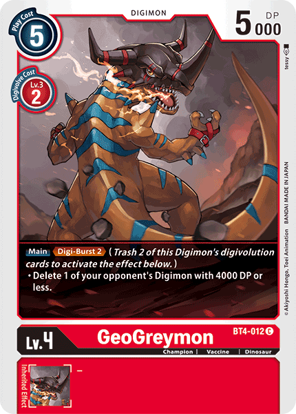 (012) Digimon TCG Great Legend Single: GeoGreymon (BT4-012)  Common