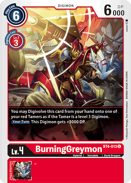 (013) Digimon TCG Great Legend Single: BurningGreymon (BT4-013)  Uncommon