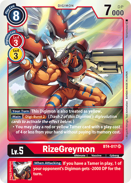 (017) Digimon TCG Great Legend Single: RizeGreymon (BT4-017) (V.1)  Super Rare