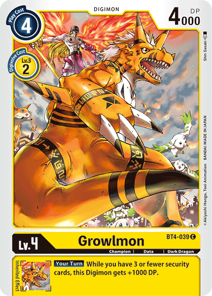 (039) Digimon TCG Great Legend Single: Growlmon (BT4-039)  Common