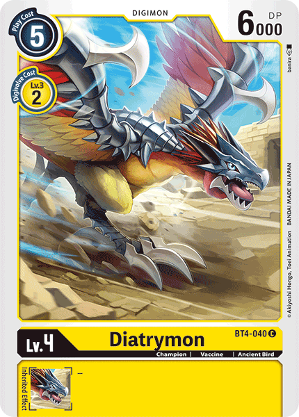 (040) Digimon TCG Great Legend Single: Diatrymon (BT4-040)  Common