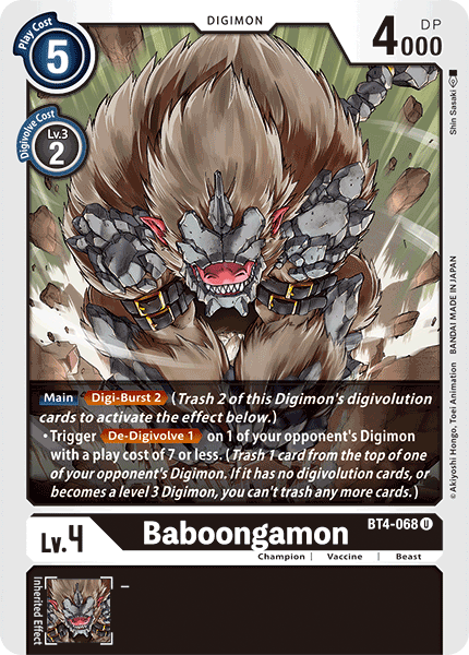 (068) Digimon TCG Great Legend Single: Baboongamon (BT4-068)  Uncommon
