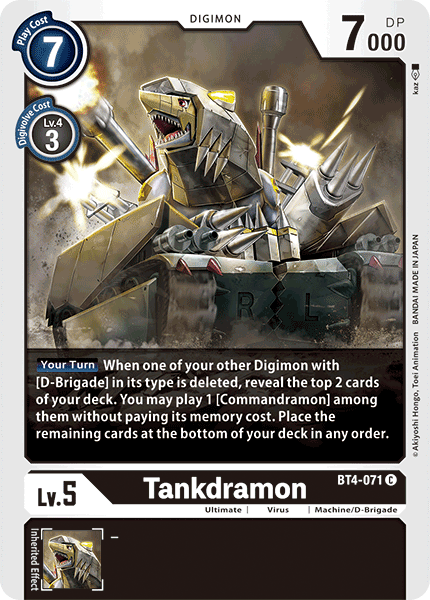 (071) Digimon TCG Great Legend Single: Tankdramon (BT4-071)  Common