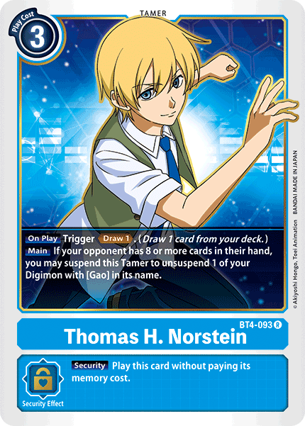(093) Digimon TCG Great Legend Single: Thomas H. Norstein (BT4-093)  Rare