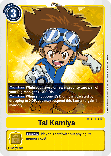 (094) Digimon TCG Great Legend Single: Tai Kamiya (BT4-094)  Rare