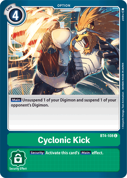 (108) Digimon TCG Great Legend Single: Cyclonic Kick (BT4-108)  Common