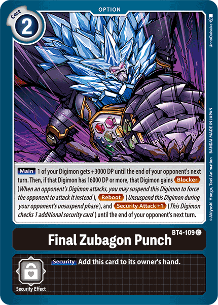 (109) Digimon TCG Great Legend Single: Final Zubagon Punch (BT4-109)  Common